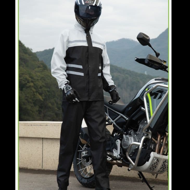 バイク ウェア 高視認性反射帯付き防水二輪車用雨衣上下組