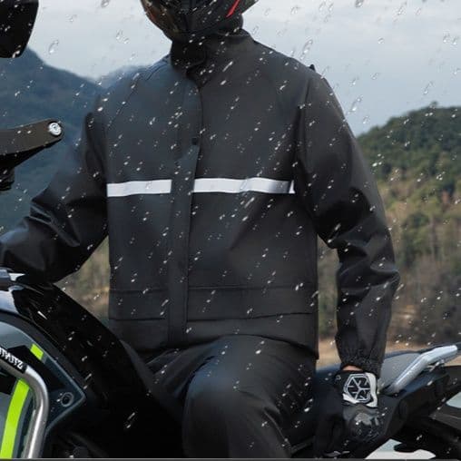 バイクウェア 高耐久レインウェア 24時間防水・反射材付き上下セット 雨天走行対応モデル