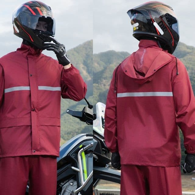 バイクウェア 高耐久レインウェア 24時間防水・反射材付き上下セット 雨天走行対応モデル