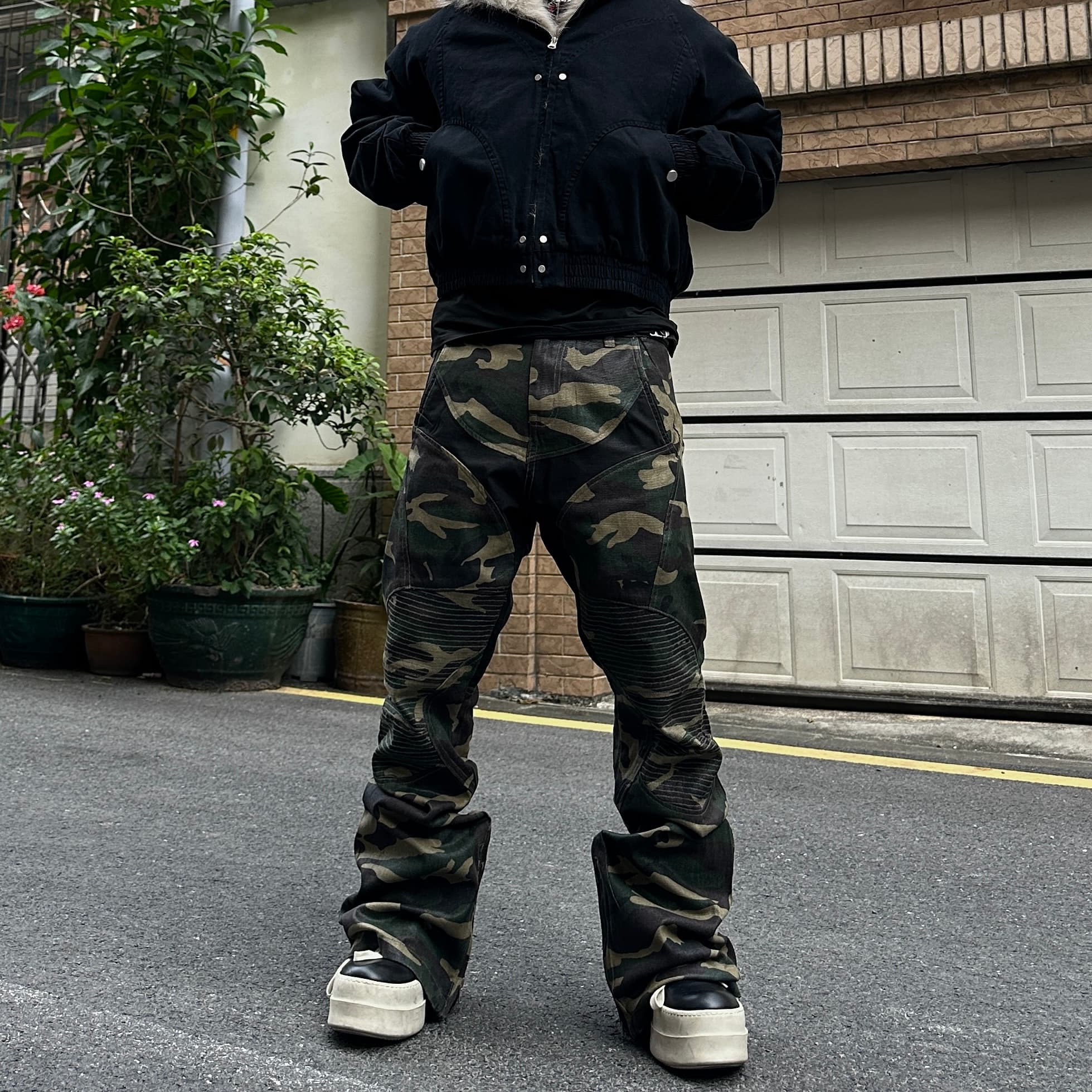 バイク ウェア 立体裁断迷彩柄ライダーパンツ