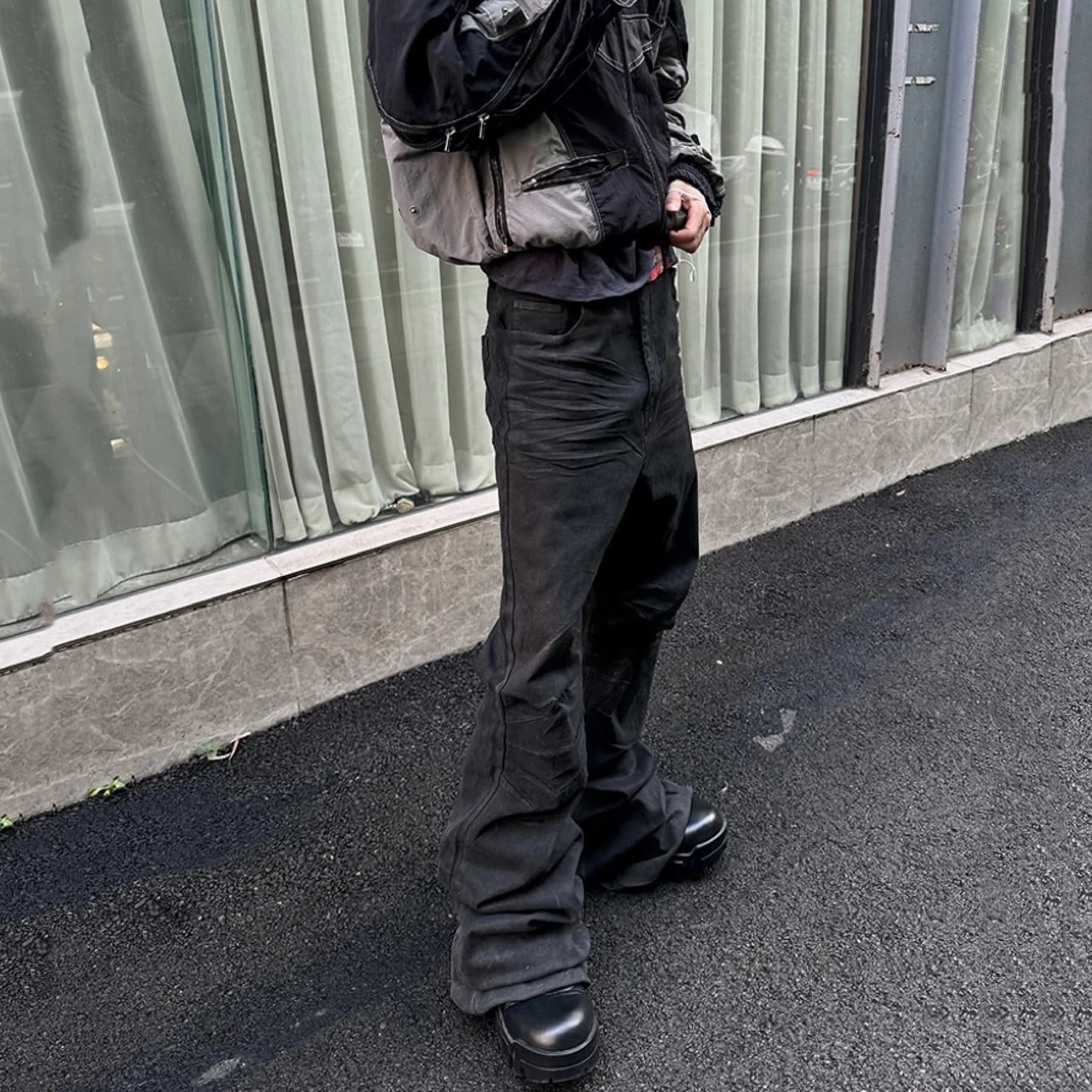 バイク ウェア レザー調フレアパンツ ライダー仕様